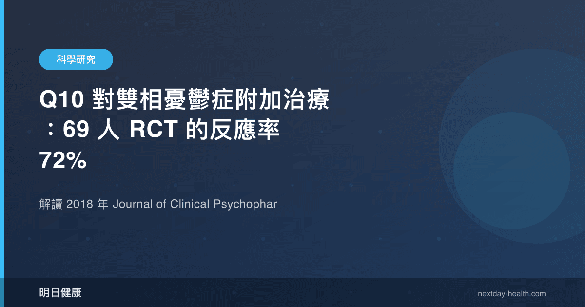 Q10 對雙相憂鬱症附加治療：69 人 RCT 的反應率 72%