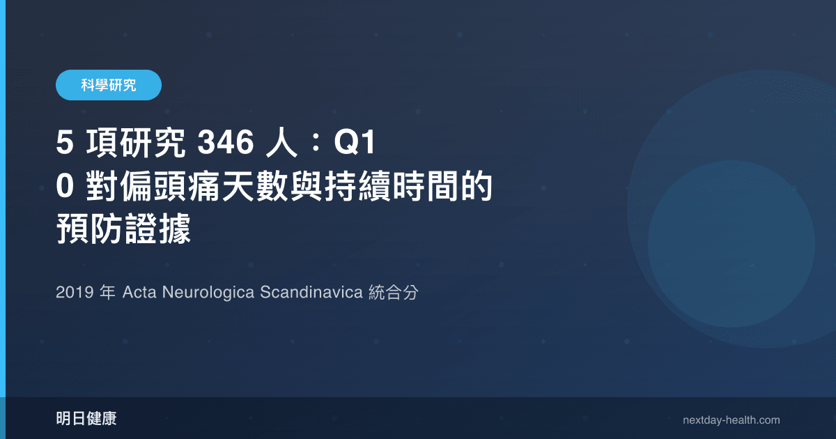 5 項研究 346 人：Q10 對偏頭痛天數與持續時間的預防證據