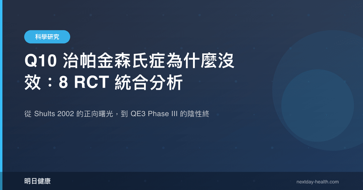 Q10 治帕金森氏症為什麼沒效：8 RCT 統合分析
