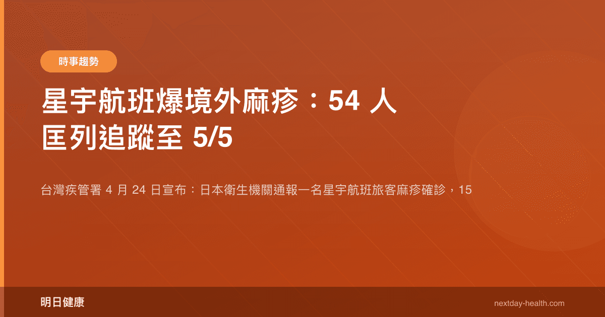 星宇航班爆境外麻疹：54 人匡列追蹤至 5/5